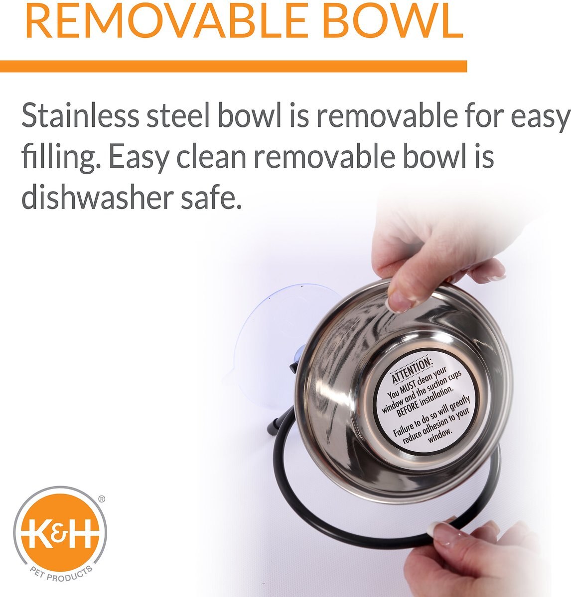 KandH Pet Products EZ Mount Up and Away Kitty Single Diner Stainless Steel Cat Bowl， 1.5-cup