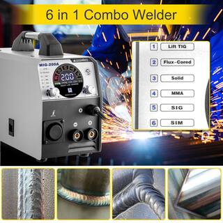 VEVOR 6 in 1 MIG TIG MMA Welder 200 Amp Flux Core Welding Machine Aluminum 110220-Volt with1 KG Welding Wire Stick Welder SZHDMIG-200A-X08YV1