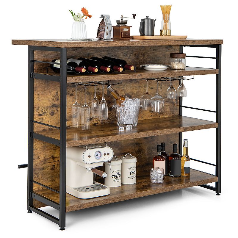 Kitchen Island With 4-tier Storage Shelf And Long Footrest For Home-rustic Brown