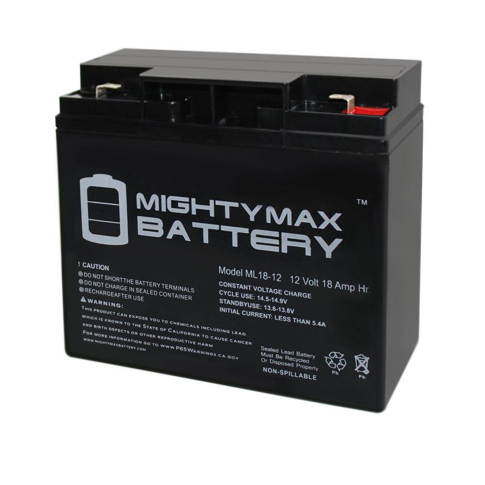 MIGHTY MAX BATTERY 12-Volt 18 Ah F2 Terminal Rechargeable Sealed Lead Acid (SLA) Battery ML18-12F2