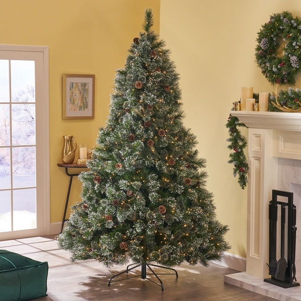 Snowy Pine and Mixed Needle 7foot Artificial Christmas Tree w/Pinecones by Christopher Knight Home