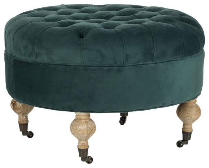 Aiko Tufted Round Ottoman Marine   French Country   Footstools And Ottomans   by AED Luxury Home Decor  Houzz