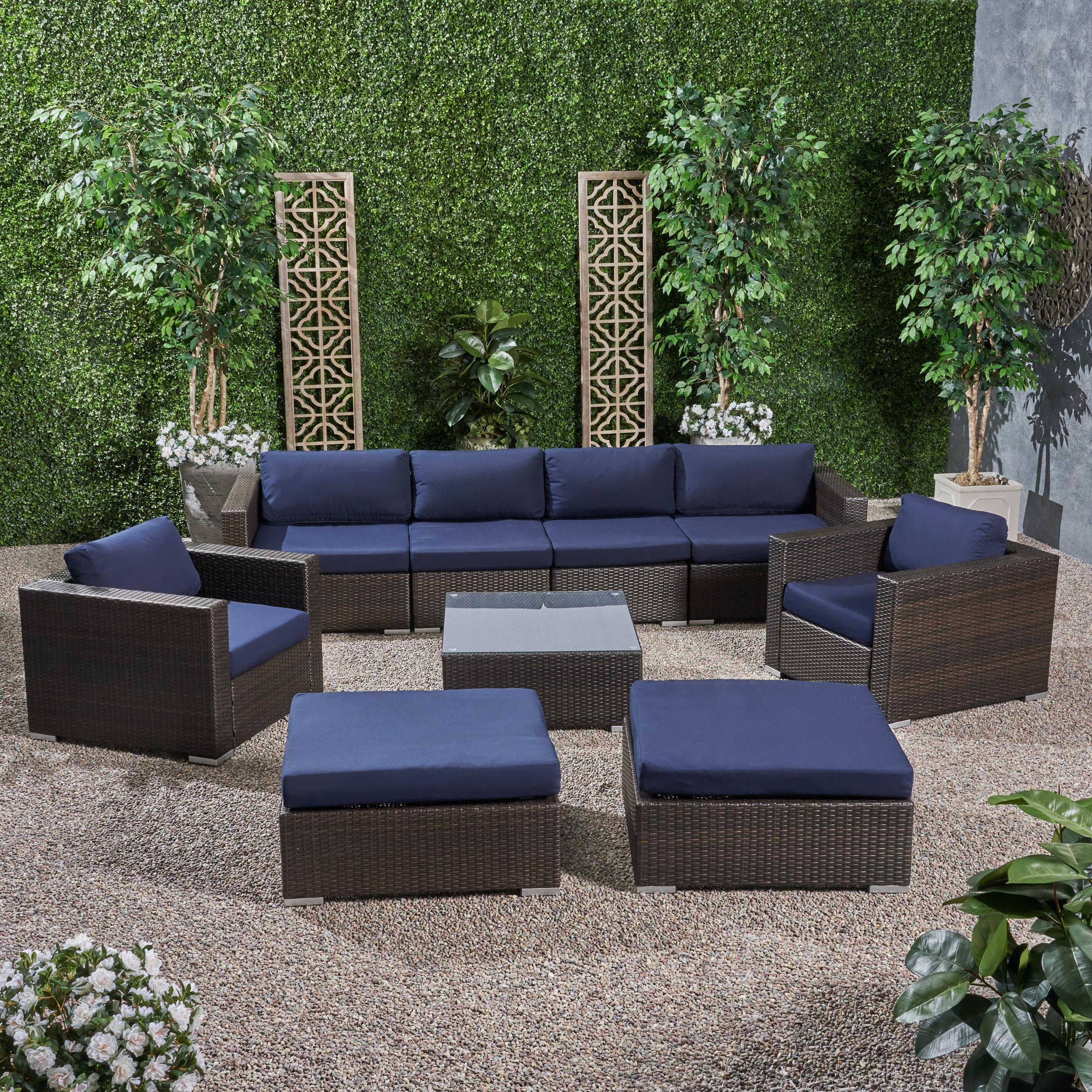 Kyra Outdoor 6 Seater Wicker Modular Sectional Sofa Set with Sunbrella Cushions