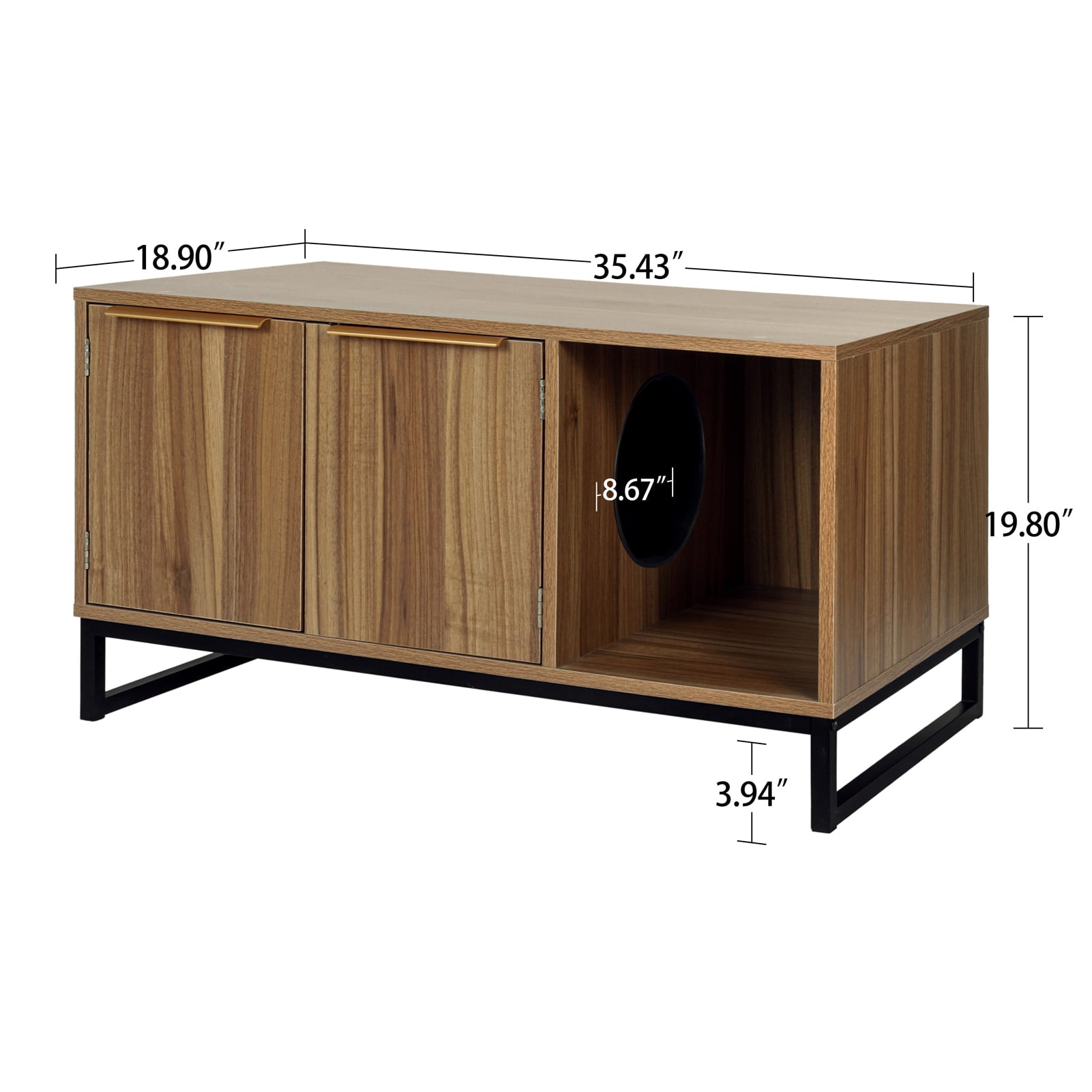 Ouyessir Cat Litter Box Enclosure， Cat HouseandTV Stand 2in1 Furniture，Wooden Hidden Cat Washroom Furniture with Double Doors and Metal legs