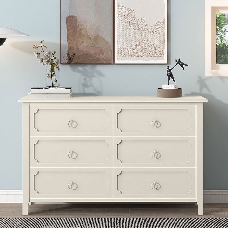 Merax Milky White Rubber Wooden Dresser with Large Drawers