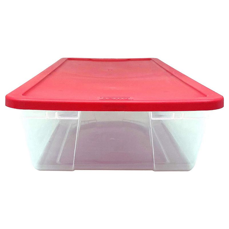 Homz 41Qt Clear Plastic Holiday Storage Container w/Red Snap Lock Lid (4 Pack)