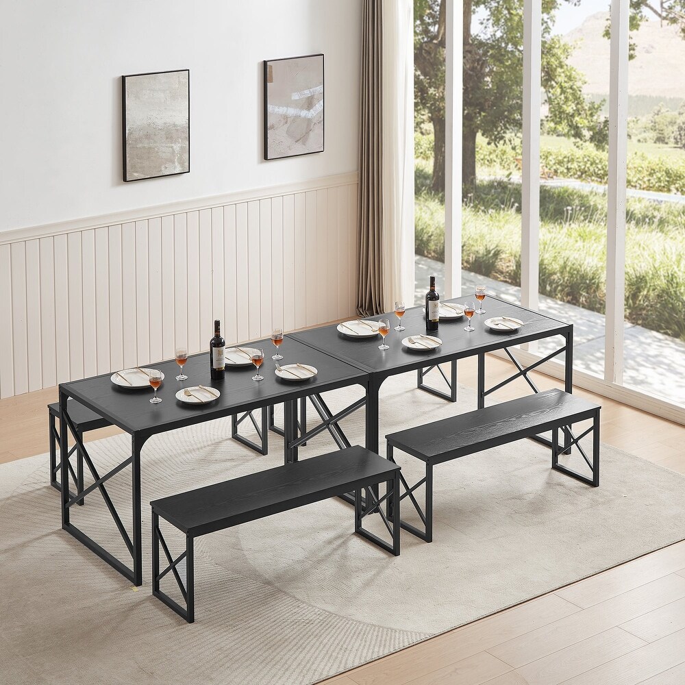 VECELO 3 pieces Dining Table Set with Bench for Kitchen and Restaurant