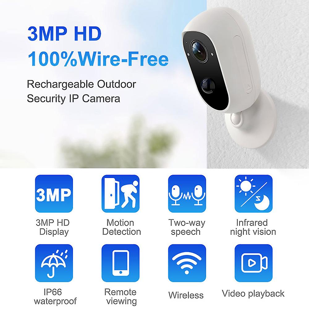 3mp Security Camera  Wifi Wireless  Home Surveillance Camera Indoors/outdoor With 2 way Audio/night Vision/motion Detection/ip66 Waterproof With 2pcs