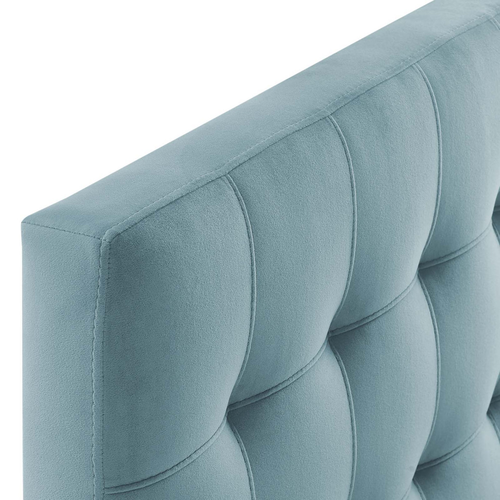 Light Blue Lily Biscuit Tufted Twin Performance Velvet Headboard   Transitional   Headboards   by First of a Kind USA Inc  Houzz