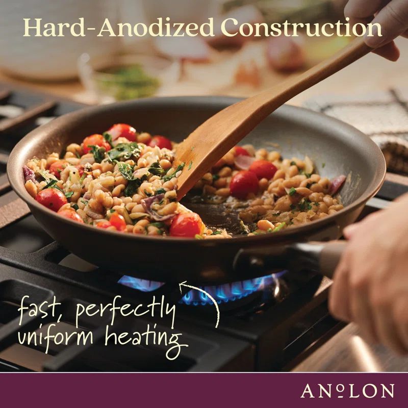 Anolon 84121 Advanced Hard Anodized Nonstick Frying Pan / Fry Pan / Hard Anodized Skillet with Helper Handle - 14 Inch， Brown Bronze