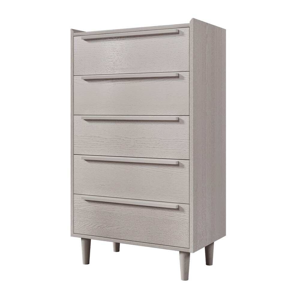 Modern 5 Drawer Dresser  Tall Chest of Drawers with Storage  Wood Clothing Organizer with Solid Wood Legs