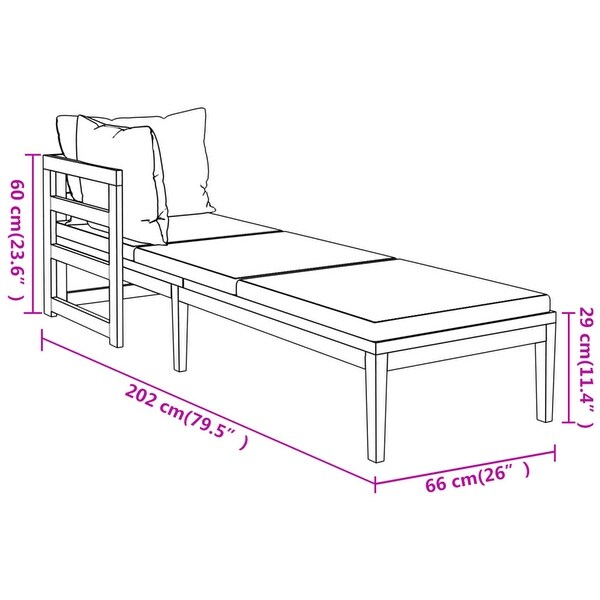 2 pcs Sun Loungers with Cream White Cushions Acacia Wood for Patio