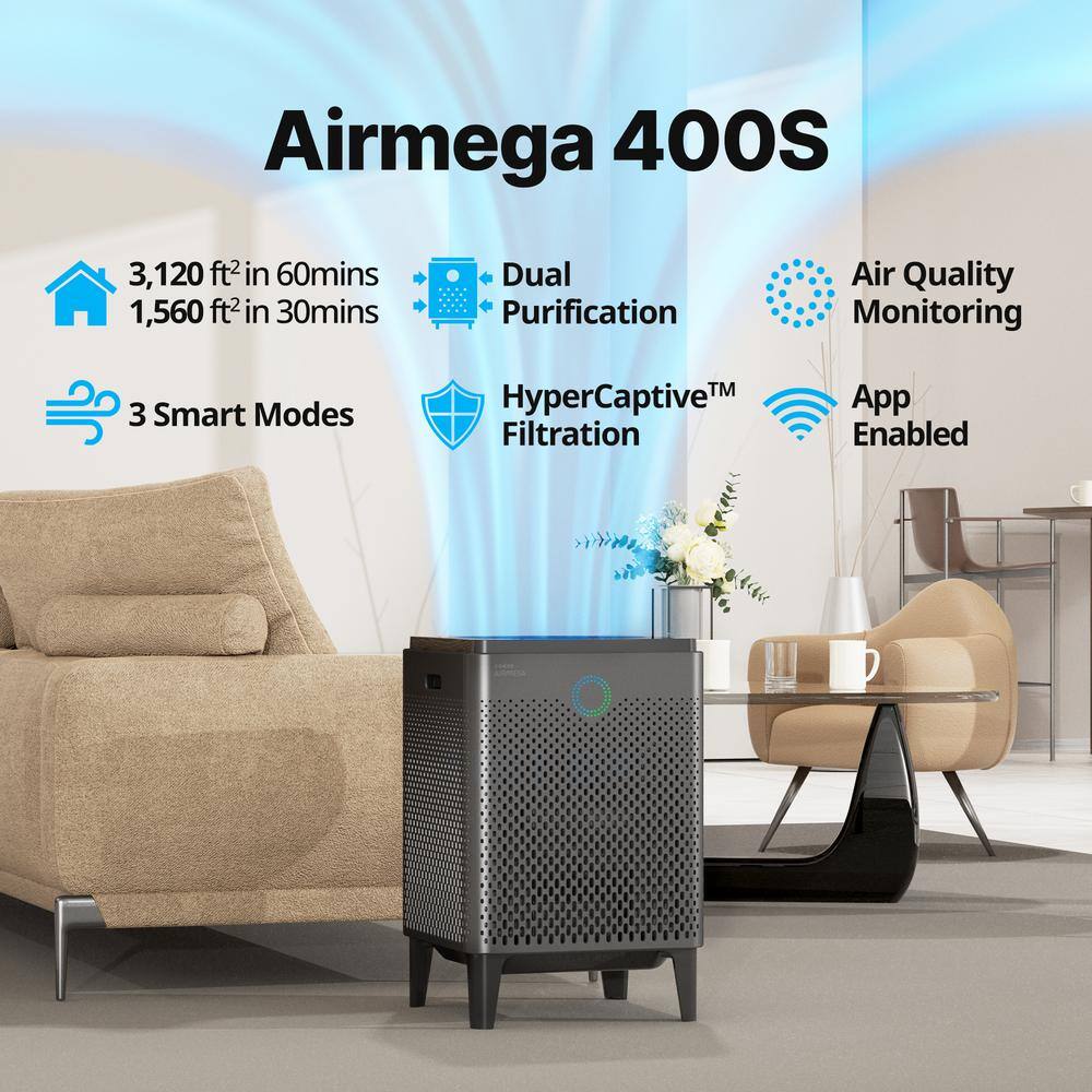 Coway Airmega 400S Graphite True HEPA Air Purifier with 1560 sq. ft. Coverage Wi-Fi enabled AP-2015E(G)