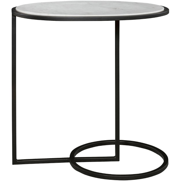 Wide White Marble Oval Accent Table