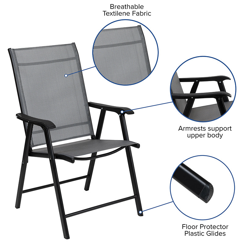 Flash Furniture Black Outdoor Folding Patio Sling Chair (2 Pack)