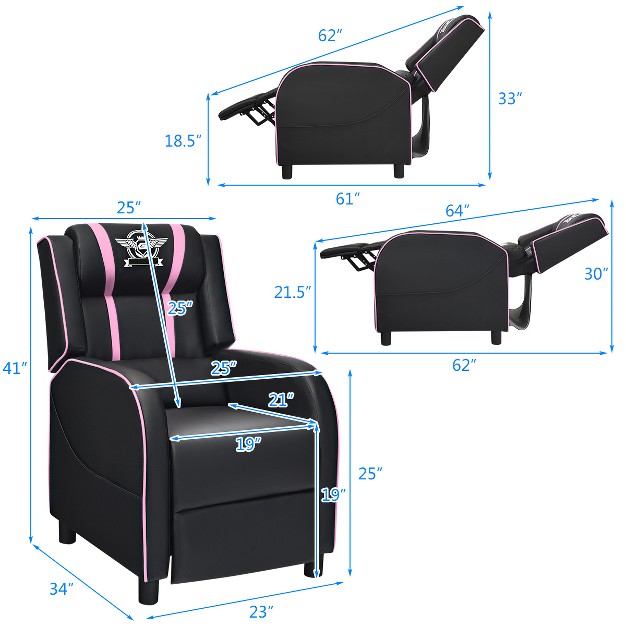 Tangkula Pu Leather Gaming Recliner Chair Single Massage Lounge Sofa With Lumbar Cushion Pink