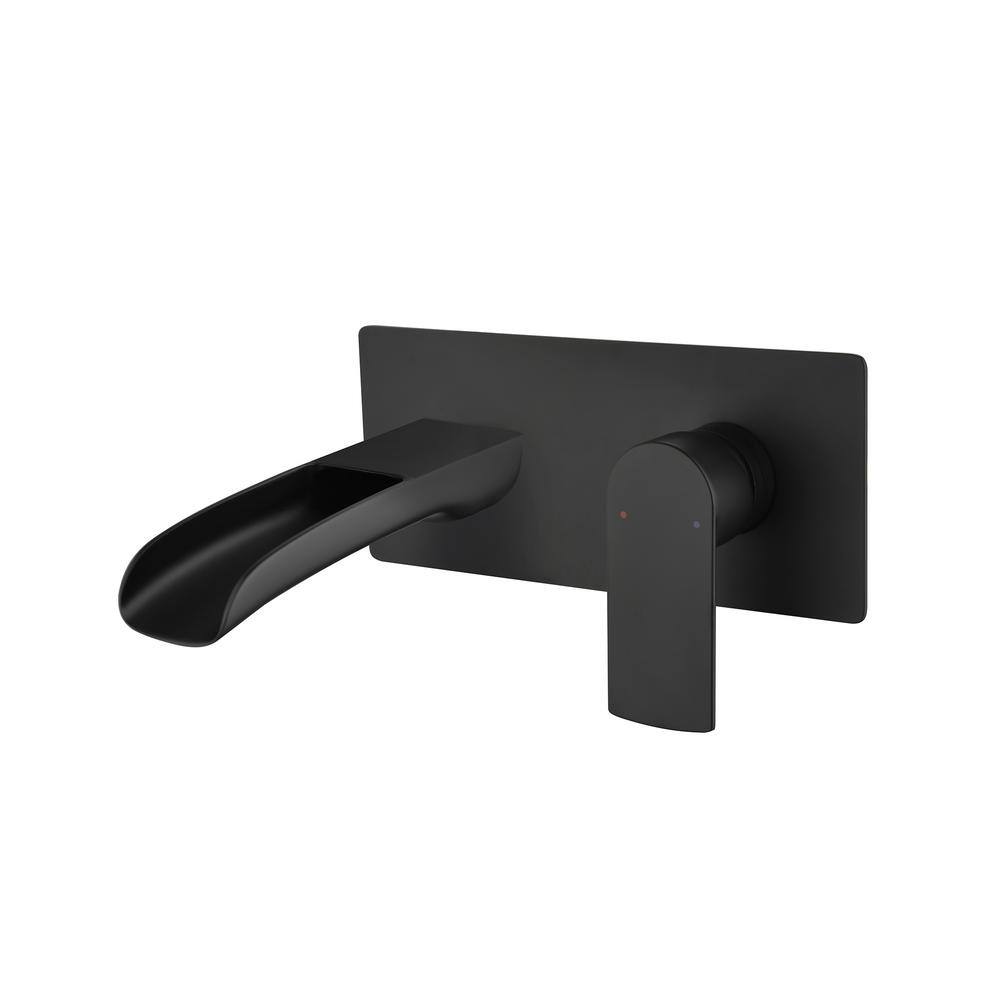 Tomfaucet Modern Single-Handle Wall Mounted Bathroom Faucet with Deckplate in Matte Black TFJ0001MB