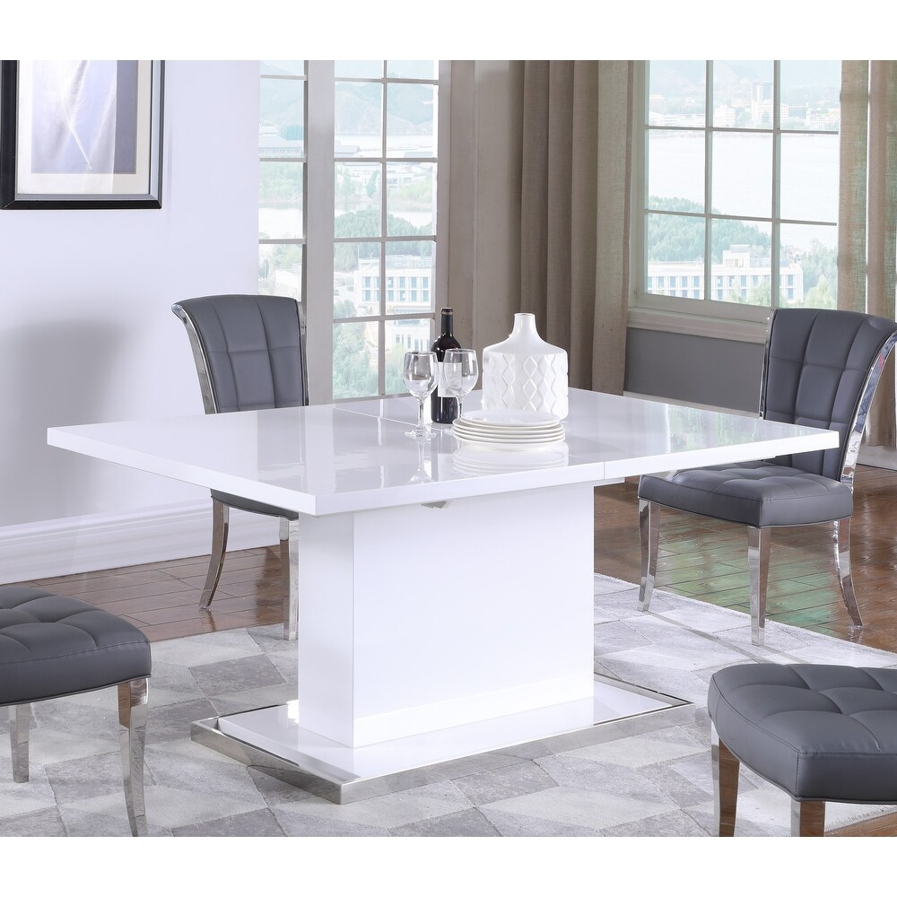 Somette Kris Extendable Gloss White Wooden Dining Table   39\