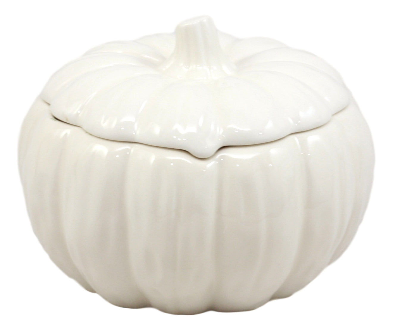 Ebros Ceramic Stoneware White Harvest Pumpkin Bowl With Lid 6Diameter X6 Pieces