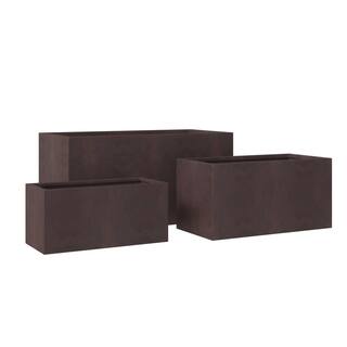 Leisuremod Bloom 3-Piece Fiberstone and MGO Clay Planter Set Modern Rectangular Planter Pot for Indoor and Outdoor (Brown) BP9-12-16BR