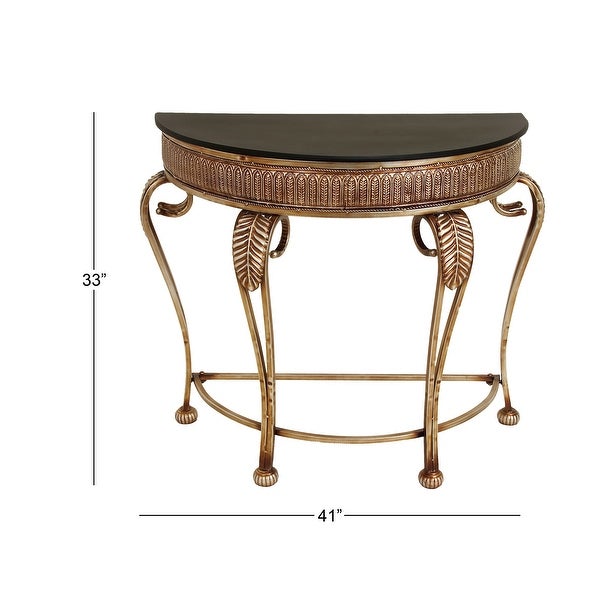 Gold Tone Iron Traditional Demi Lune Half Moon Console Table - 41 x 19 x 33