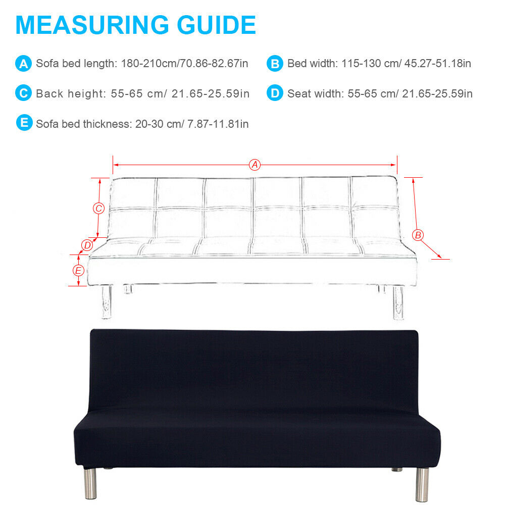 Jian Ya Na Armless Folding Sofa Bed Cover Solid Color Stretch Futon Slipcover Protector Black