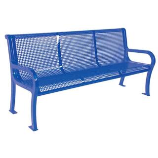 Ultra Play 6 ft. Perforated Blue Portable Commercial Park Lexington Bench with Back Surface Mount T954-P6B