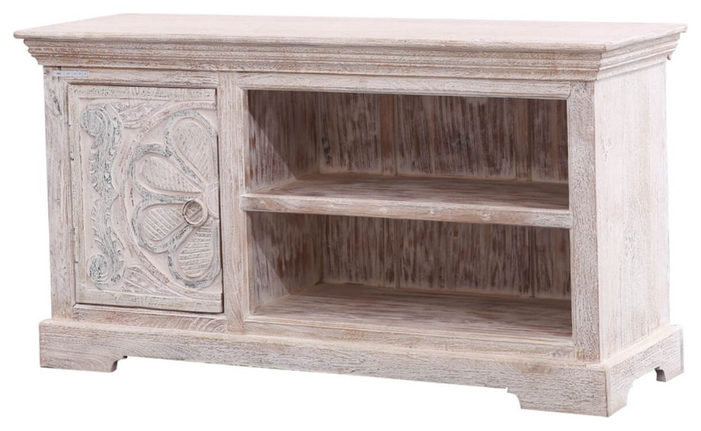 Cobar Solid Wood Hand Carved 1 Door TV Bench Stand Media Cabinet   French Country   Entertainment Centers And Tv Stands   by Sierra Living Concepts Inc  Houzz