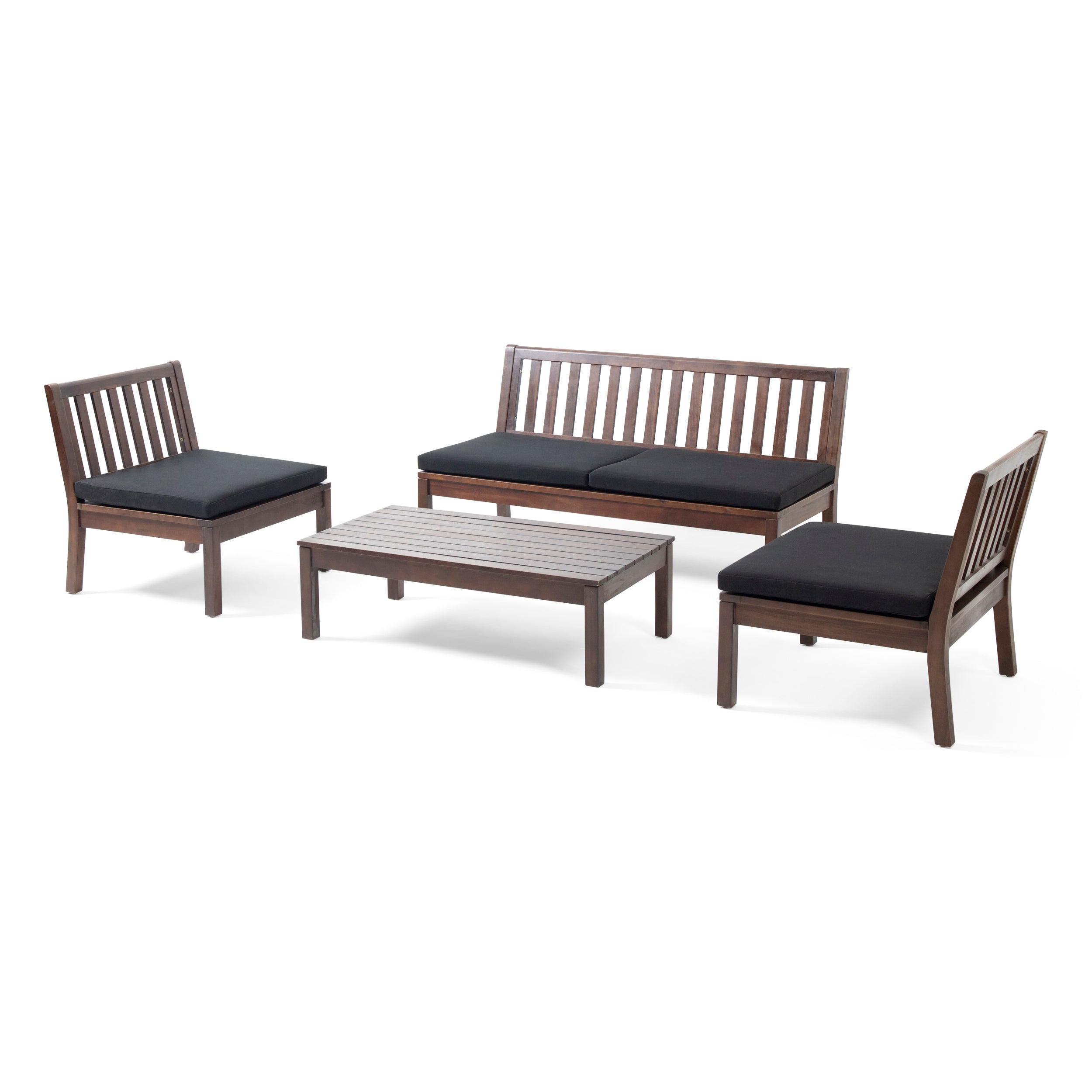 Arth Outdoor Acacia Wood Chat Set with Coffee Table