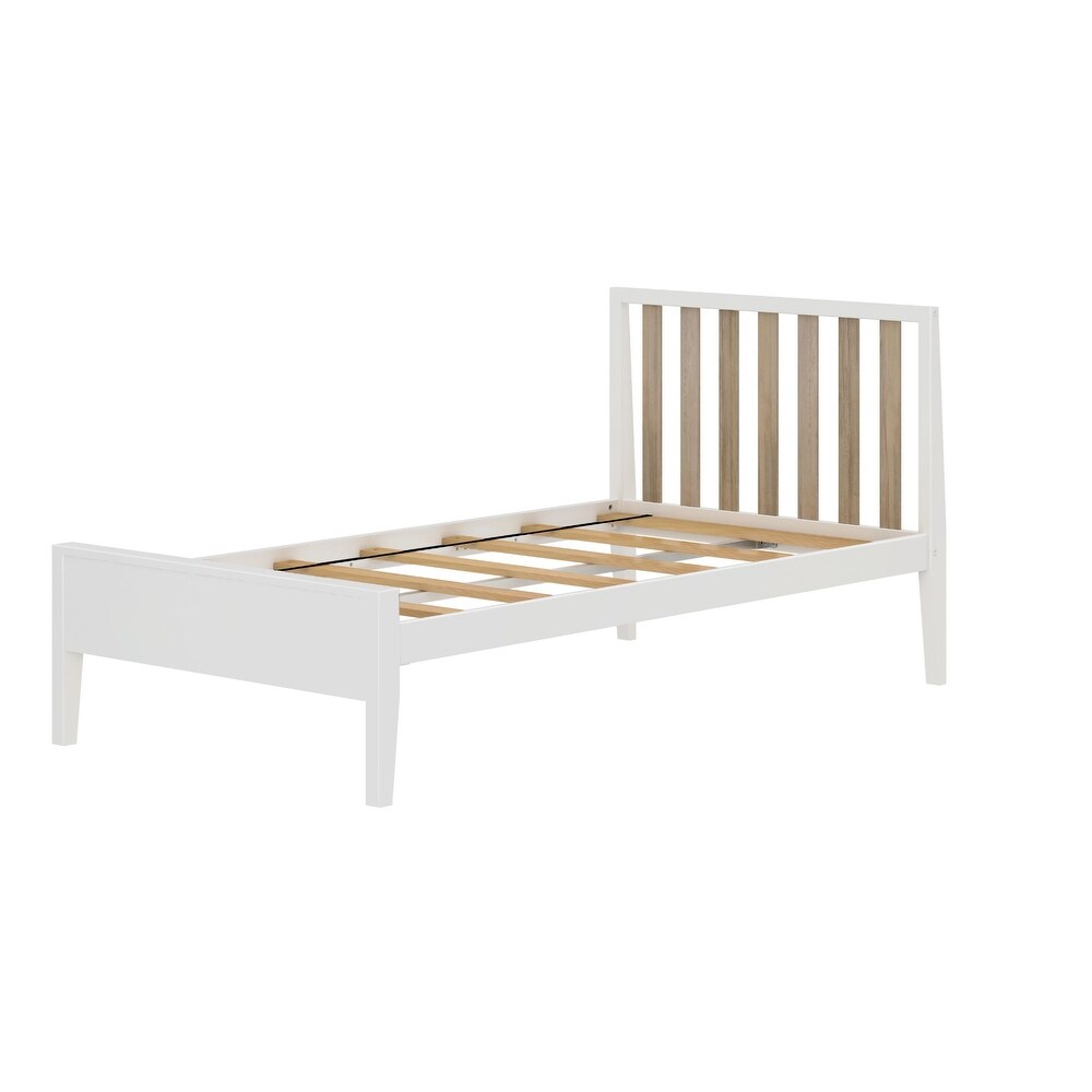 Plank and Beam Scandinavian Twin Size Bed with Slatted Headboard