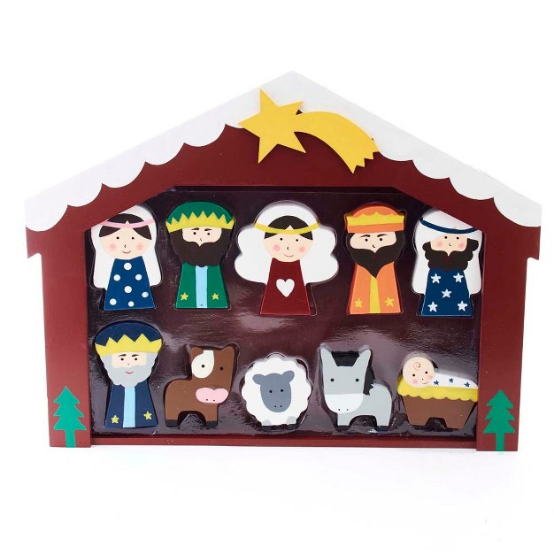 Kurt Adler 2 3 inch Wooden Children x27 s Nativity Set With Stable And 10 Figures