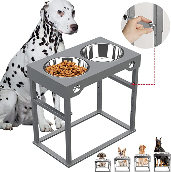 Sunmeyke Stainless Steel Elevated Dog Bowls Stand, Adjustable Raised Dog Bowl for Medium, Large Sized Dogs, with 4L(135 OZ/17 CUPS)Perfect Dog Food Bowls, 5 Neater Heights