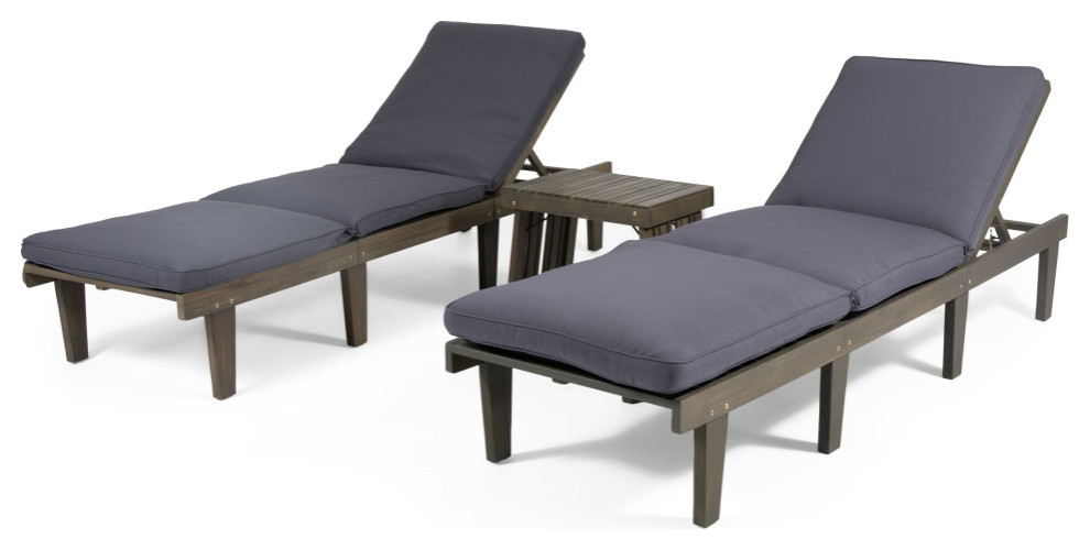 Tristian Outdoor Acacia Chaise Lounge Set With Water Resistant Cushions   Transitional   Outdoor Lounge Sets   by GDFStudio  Houzz