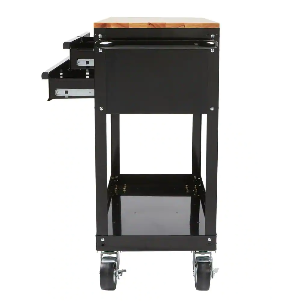 Husky HOUC3603B1QWK 36 in. W x 17 in. D Standard Duty 3-Drawer Rolling Tool Cart with Hardwood Top in Gloss Black