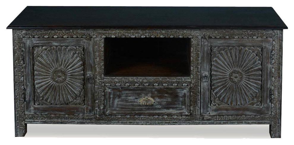 Ebony Sunburst Reclaimed Wood 1 Drawer TV Stand Media Console Cabinet   Farmhouse   Entertainment Centers And Tv Stands   by Sierra Living Concepts Inc  Houzz