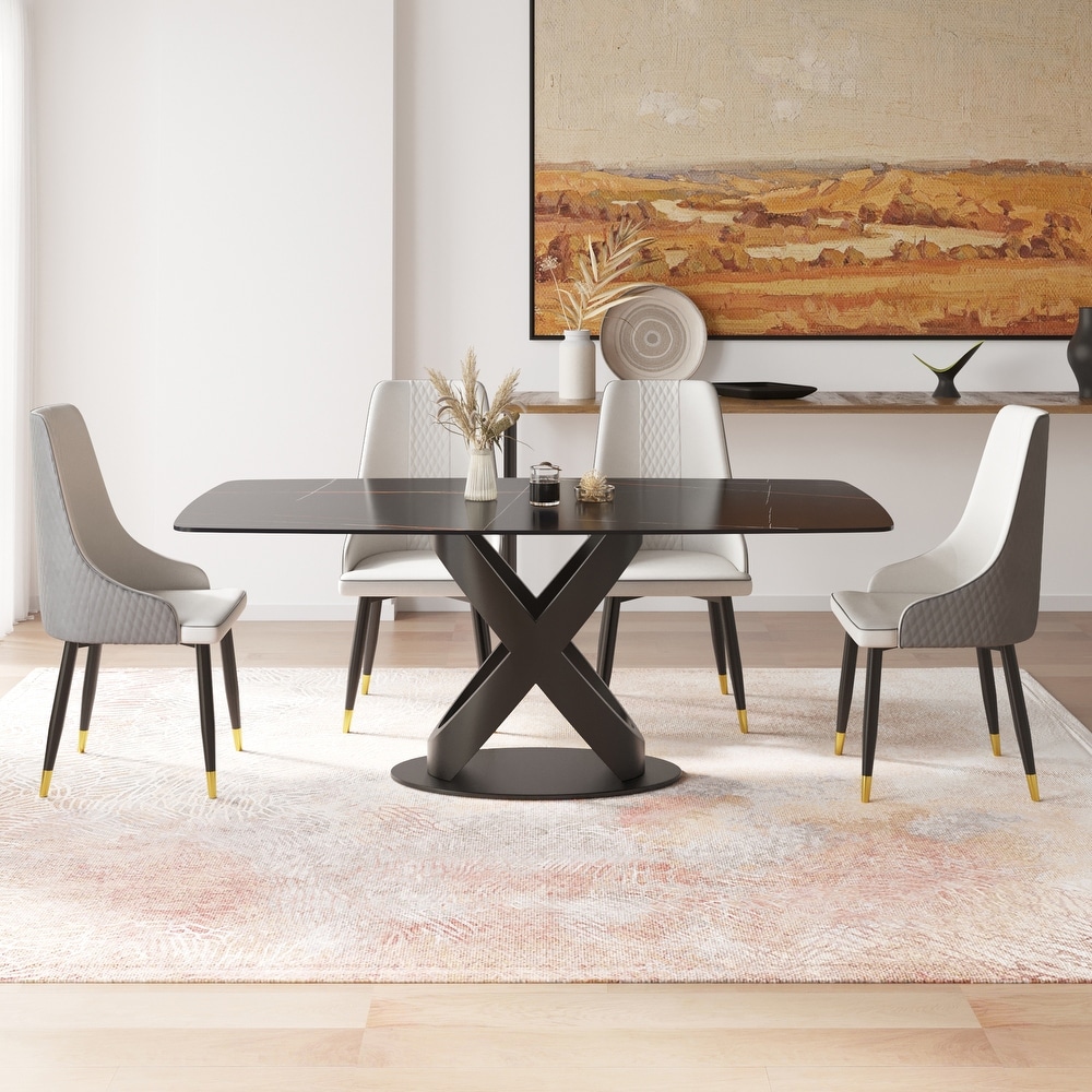 Marble Dining Table  Slate Panel with Metal Pedestal