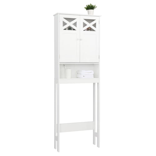 Ktaxon Over the Toilet Bathroom Storage Spacesaver, Freestanding Bathroom Cabinet with Double Doors and Adjustable Shelves, White Finish