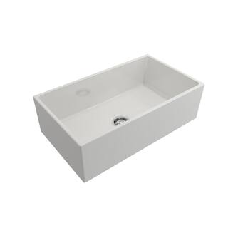 Glacier Bay White Fireclay 33 in. Single Bowl Farmhouse Apron-Front Kitchen Sink with Grid 2ACLB-52-001