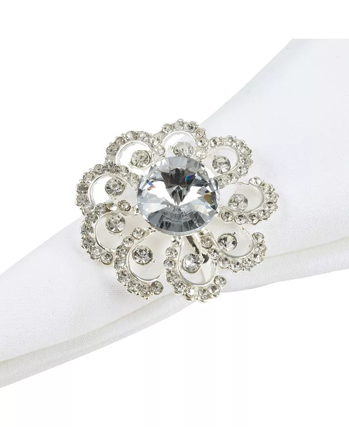 Saro Lifestyle Jeweled Floral Napkin Ring Set of 4 1.5 x 1.5