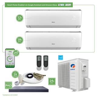 GREE Gen3 Smart Home Dual-Zone 24000 BTU 2 Ton Ductless Mini Split Air Conditioner  Heat Pump - 25 ft. Install Kit - 230V MULTI24VIR213HP