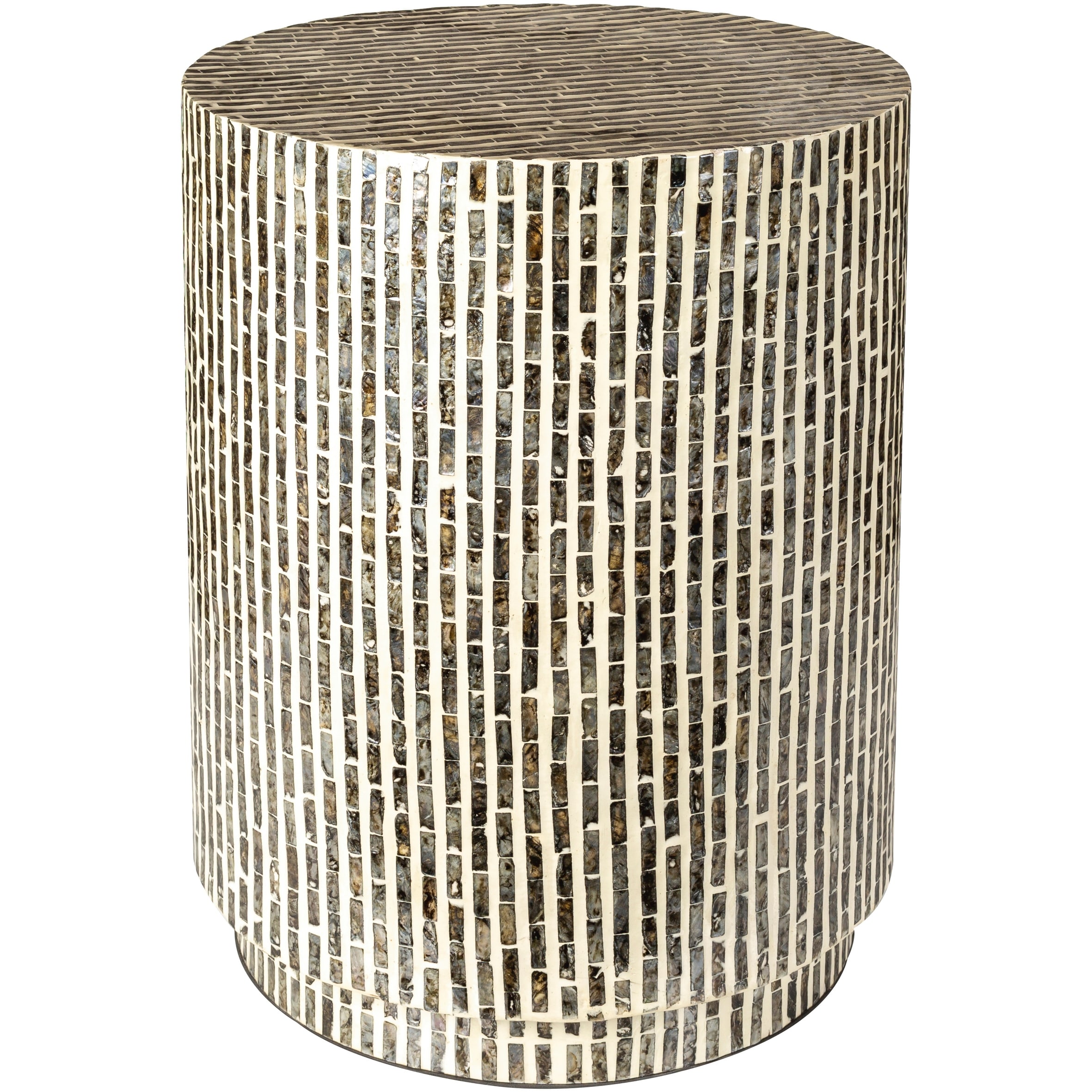 Avira Mother of Pearl Tiled Cylinder End Table - 22