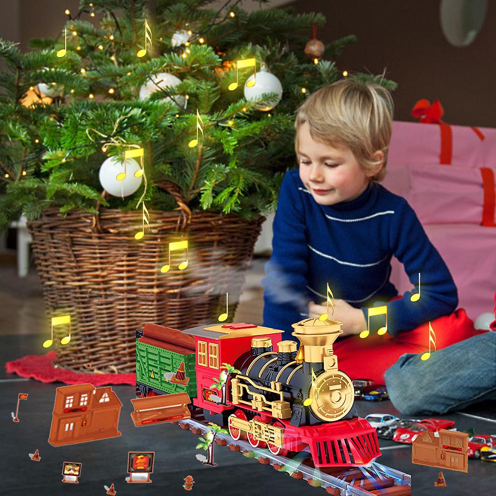 Christmas Train Toy Electric Rail Train Spray With Realistic Sound And Headlight Christmas Scene Children Car Gift