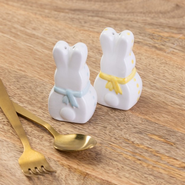 Transpac White Easter Hippity Hoppity Bunny Salt And Pepper Shaker Set Of 2