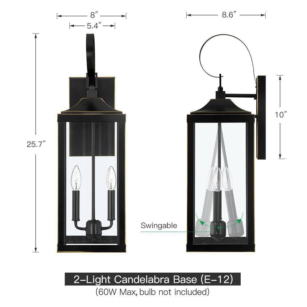 TRUE FINE 25.7 in. 2-Light Bronze Non Solar Large Outdoor Wall Lantern Sconce Light 21516OT