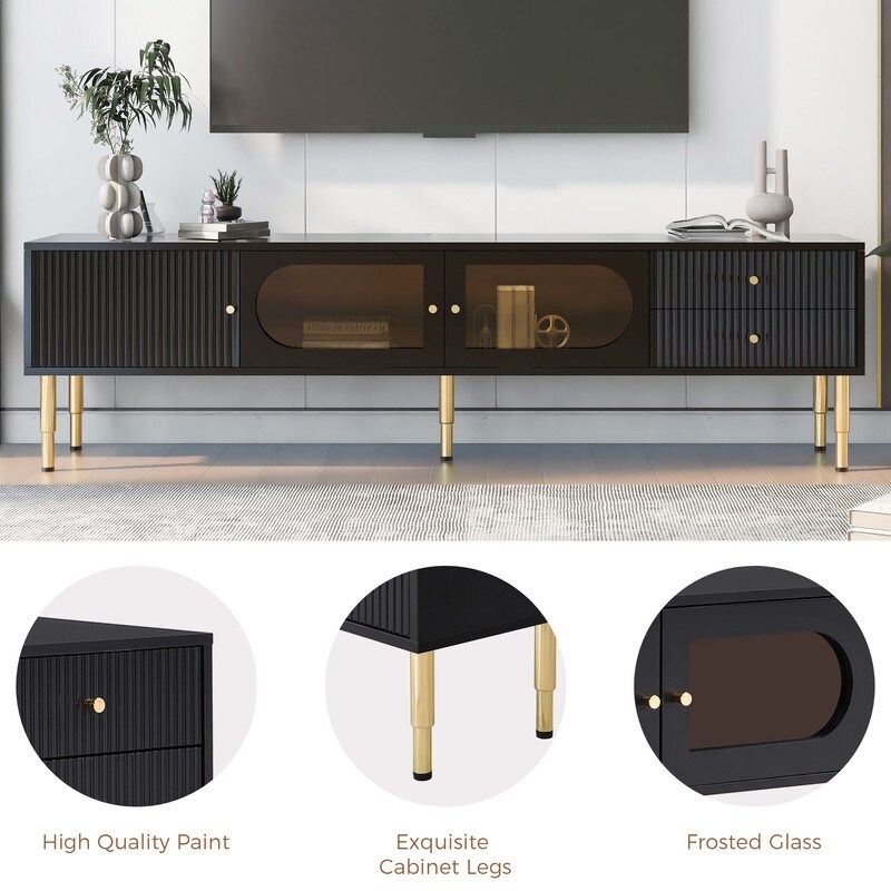 TV Stand for TVs up to 80''  Entertainment Center with Multifunctional Storage Space  TV Cabinet with 2 Drawers