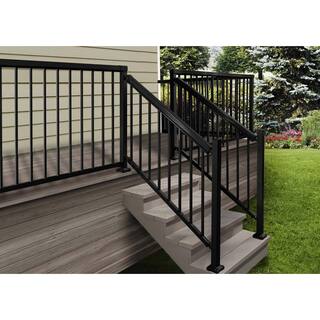 Peak Aluminum Railing 6 ft. Black Aluminum Deck Railing Stair Hand and Base Rail Kit 50113