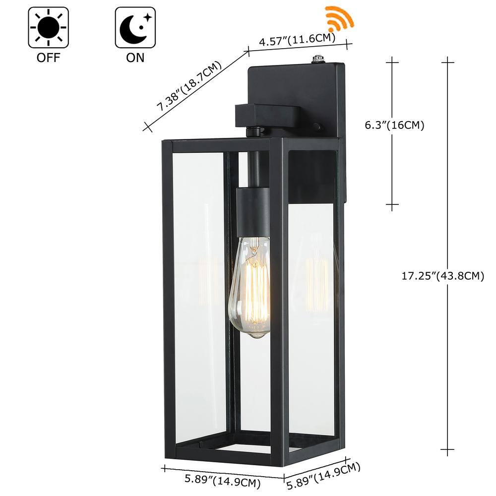 Hukoro 1-Light 17.25 in. H Matte Black Outdoor Wall Lantern Sconce Dusk to Dawn (2-Set on 1 Package) F88712-11i-S