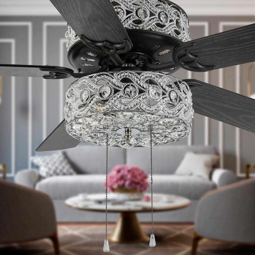 River of Goods Gracie Grand 52 in Silver with Clear Crystal LED Ceiling Fan With Light