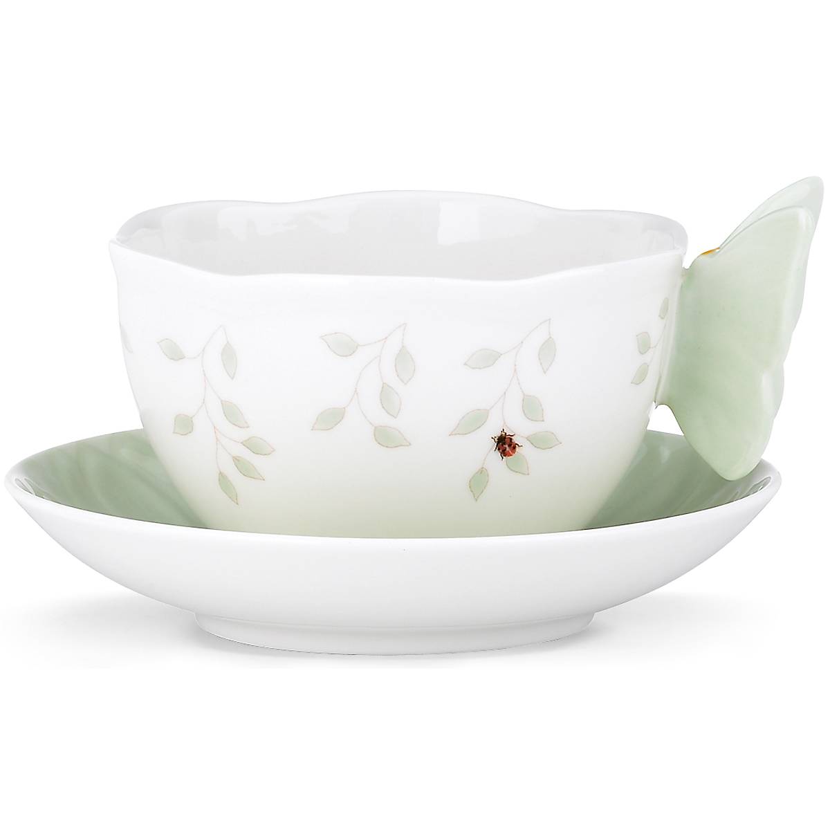 Butterfly Meadow Figural Green Cup and Saucer