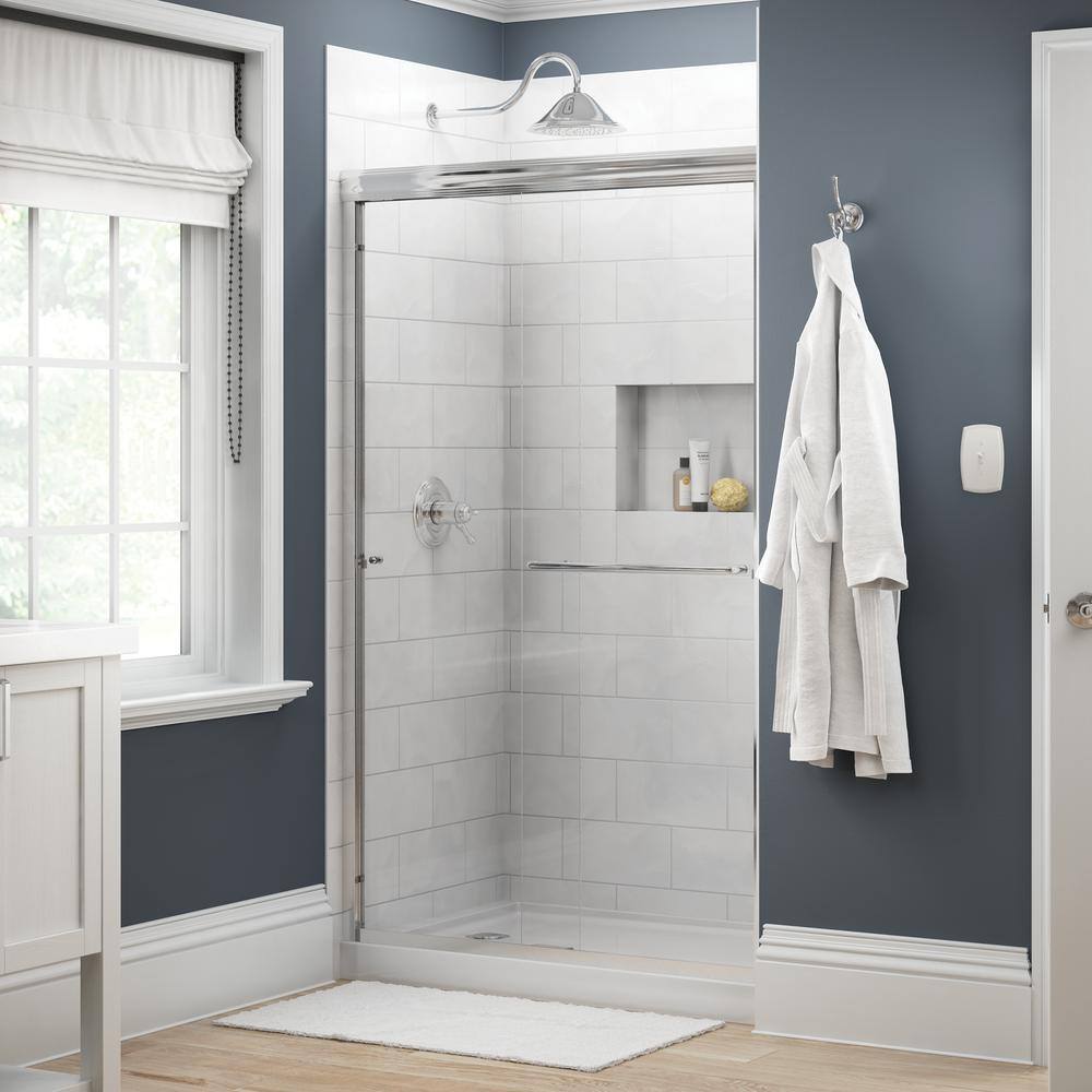 Delta Simplicity 48 in. x 70 in. Semi-Frameless Traditional Sliding Shower Door in Chrome with Clear Glass 2421816